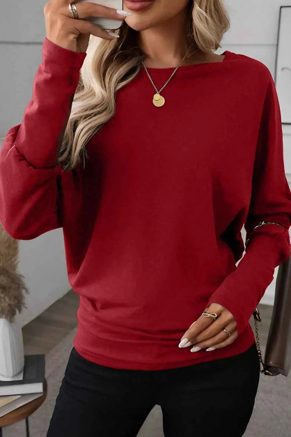 Solid Color Long Sleeve Blouse