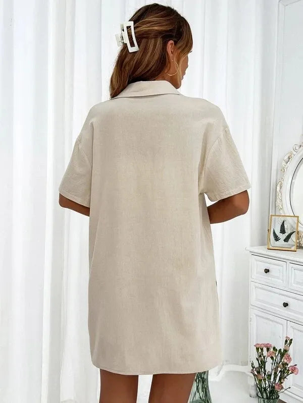 Button Up Shirt and Drawstring Shorts Set - CHIC TB