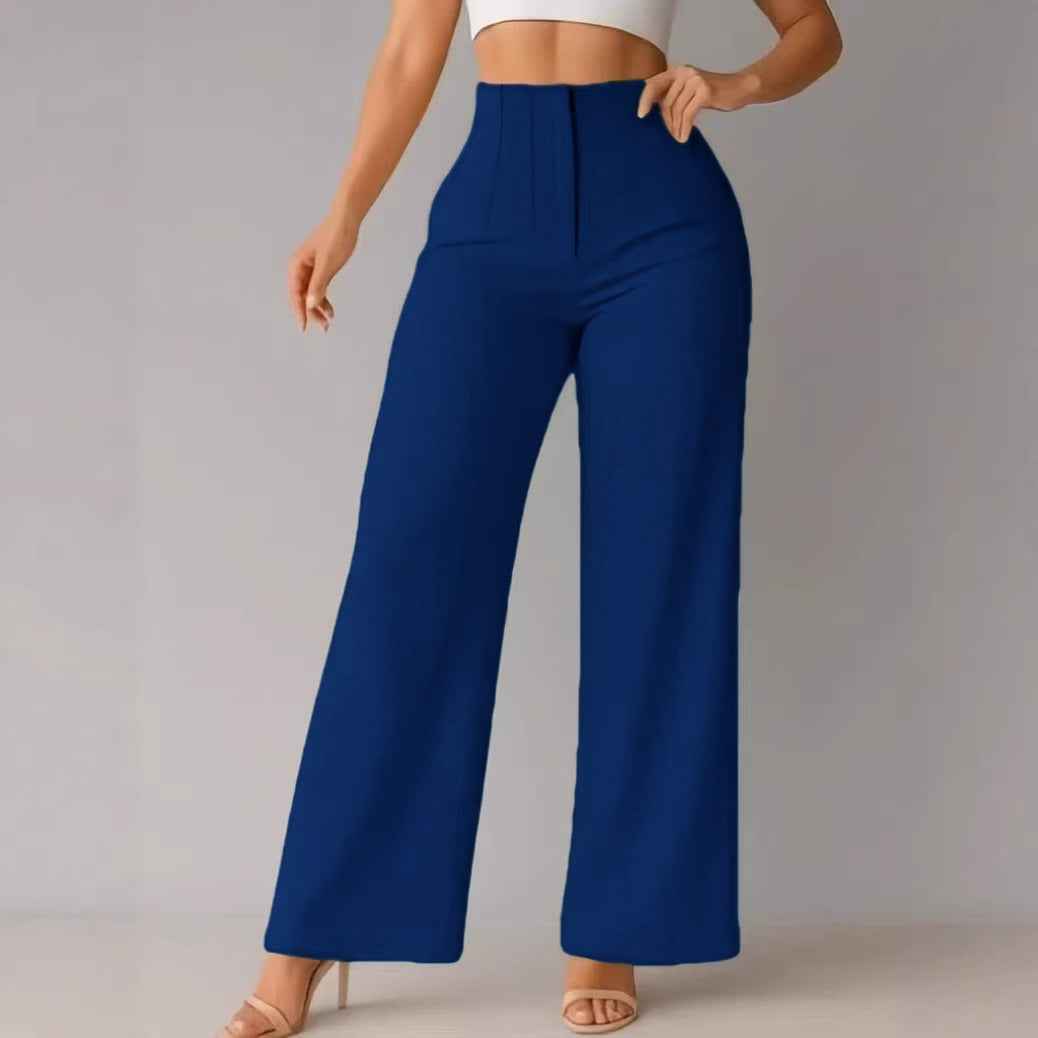 Womens Casual Solid-color Wide-leg Pants