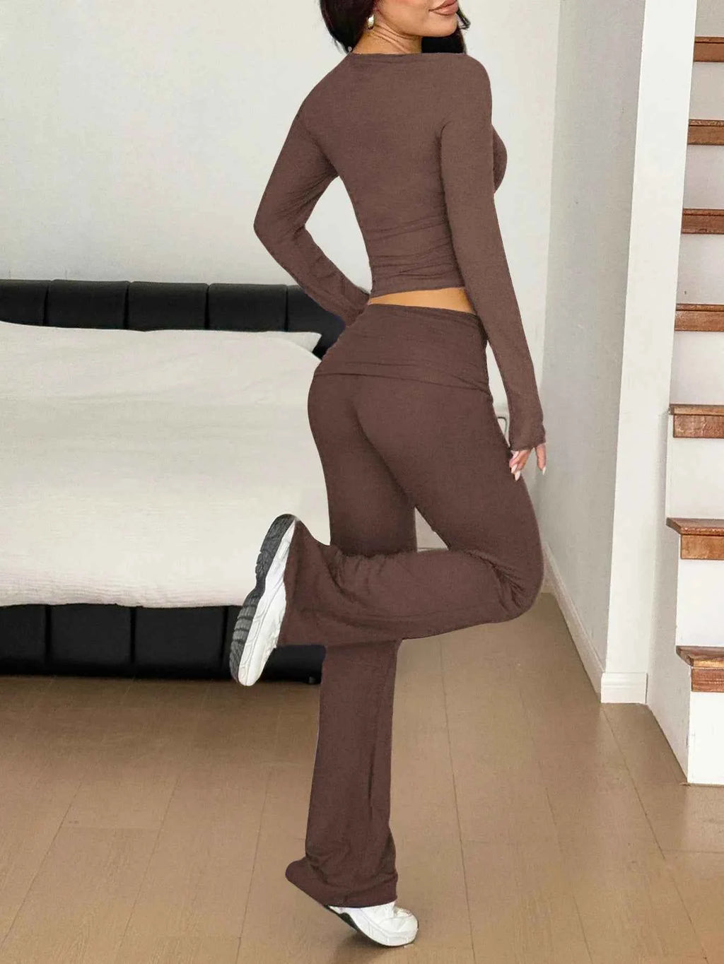 Long Sleeve Crop Top and Bootcut Pants Set