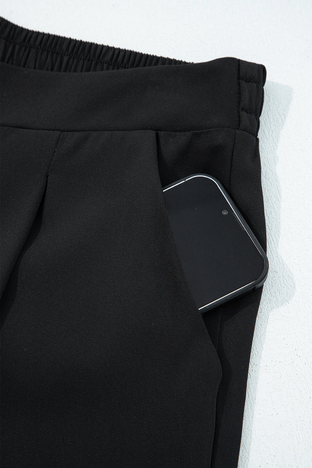 Black Pleated Detail Pull On High Elastic Waist Loose Straight Pants Dear-Lover Dropshipping