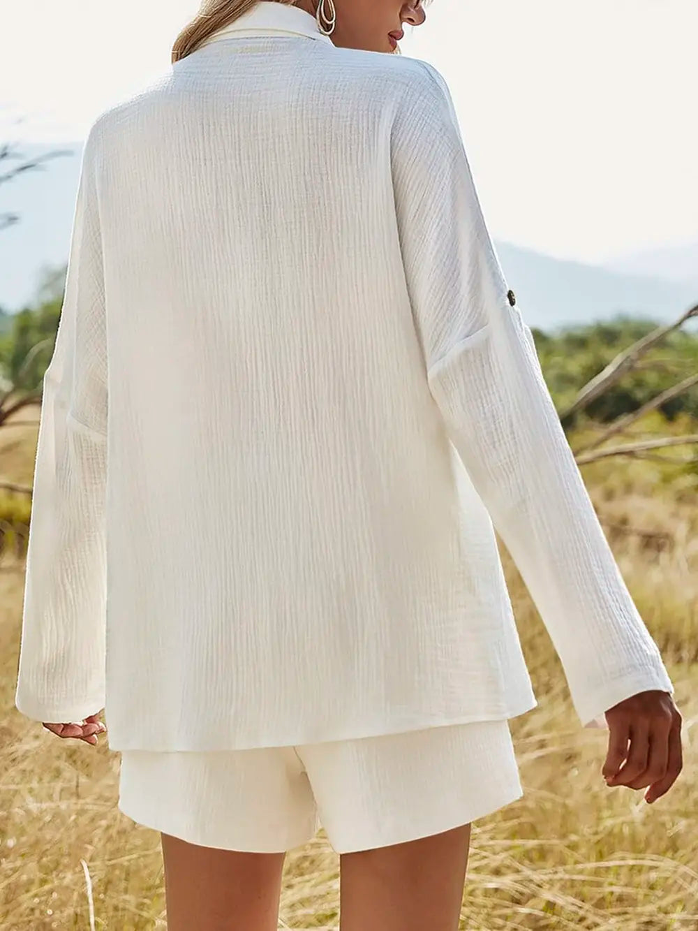 Texture Button Up Shirt and Shorts Set - CHIC TB