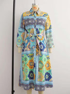 Woman Dress New Fashion Print Boho Elegant Dresses For Women Vintage With Belt Casual Female Party Dresses eprolo