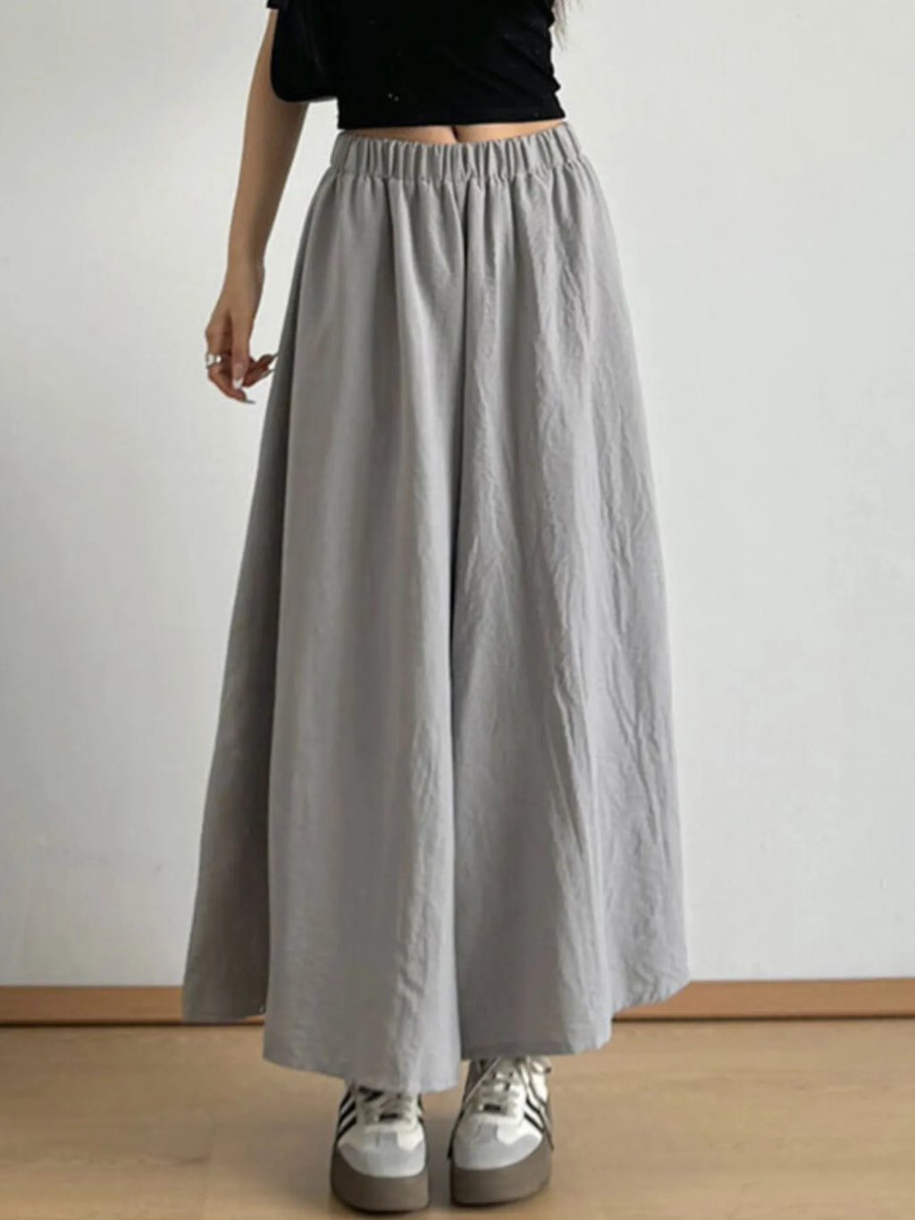 Wide-Leg Elastic Waist Pants.