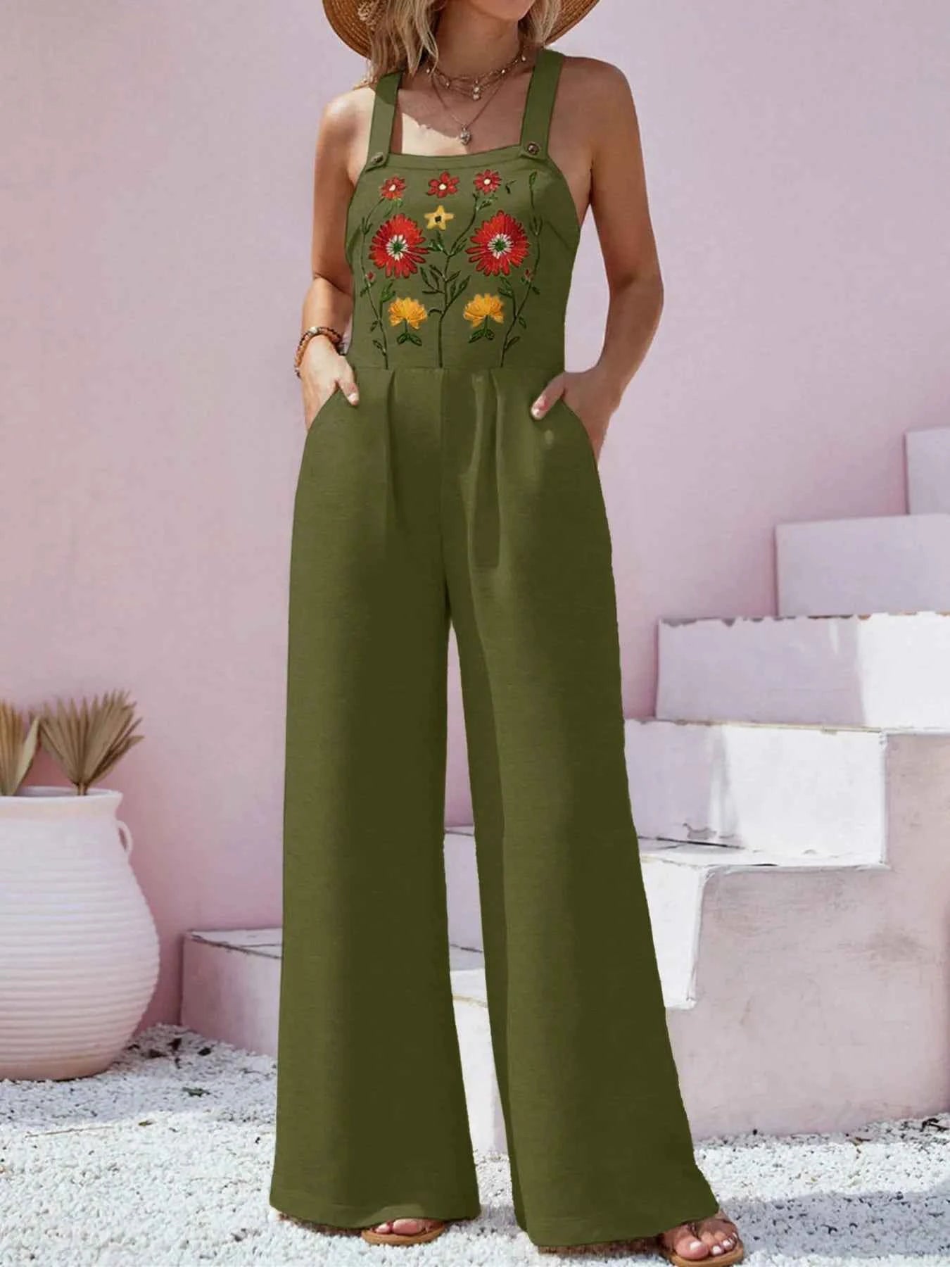 Floral Embroidered Wide Leg Jumpsuit