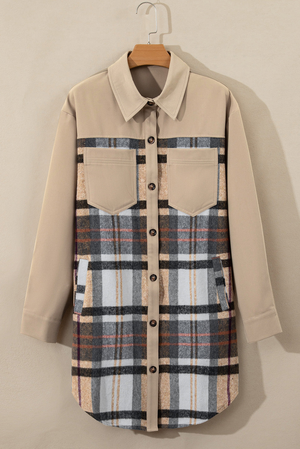 Khaki Plaid Patchwork Long Sleeve Shirt Mini Dress Dear-Lover Dropshipping