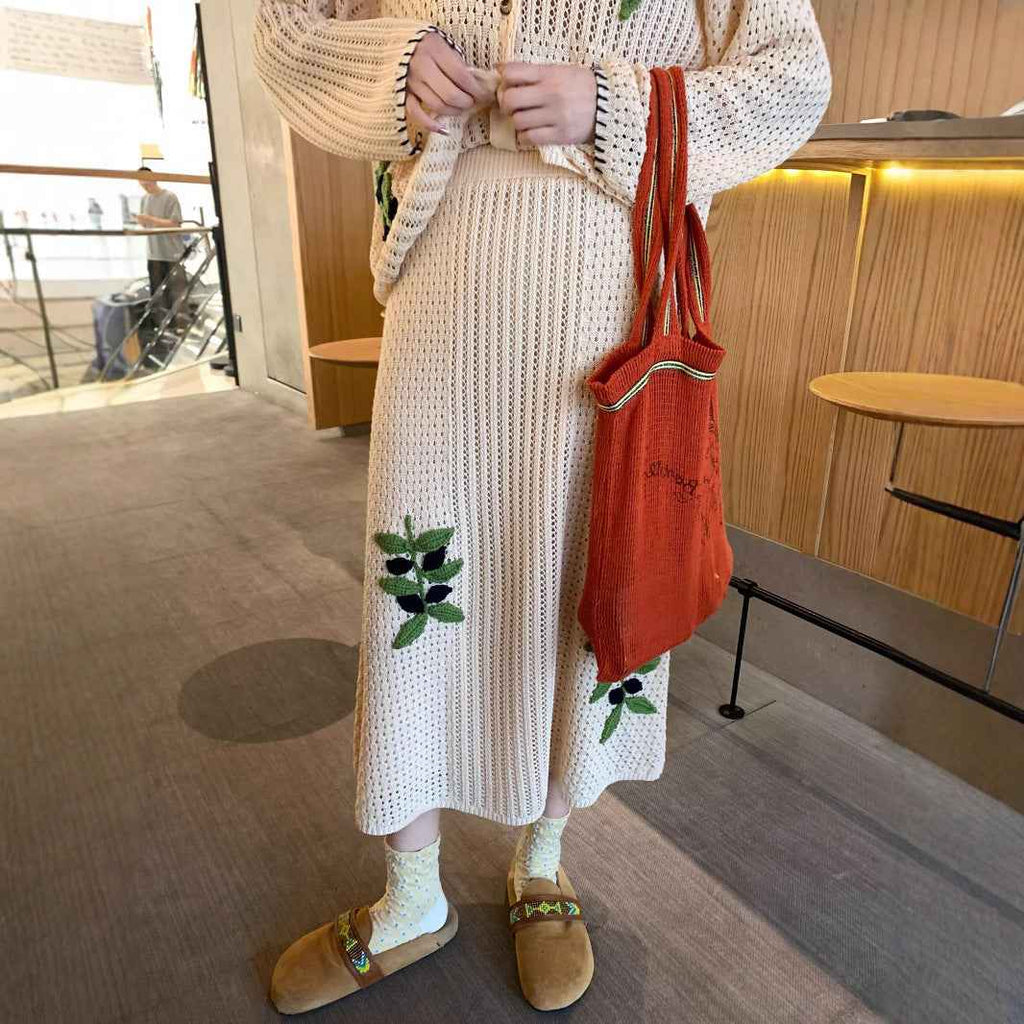 Chic Vacation Style Embroidered Crochet Cardigan + Fine Cotton Skirt