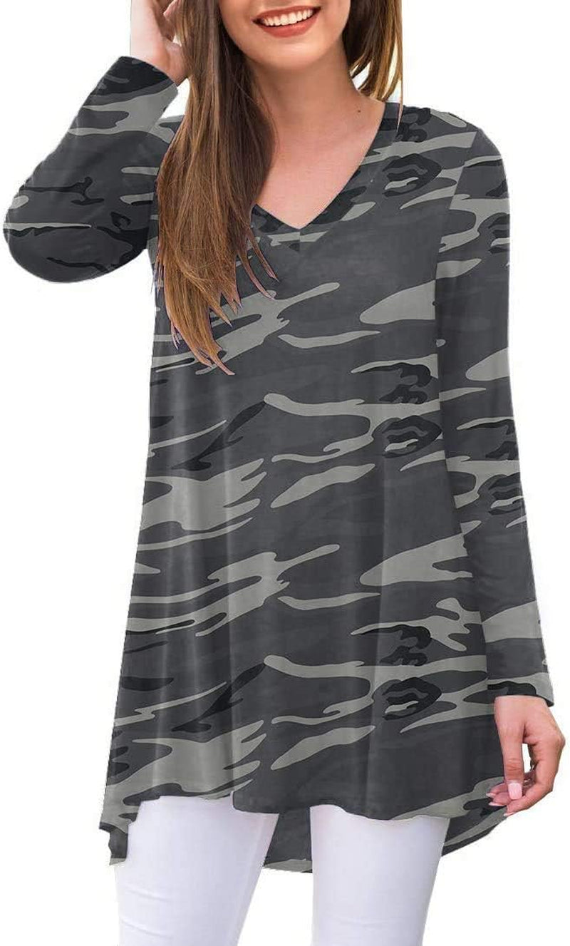 POPYOUNG Women'S Long Sleeve Tunic Tops Fall Shirts to Wear with Leggings Loose Fit Dressy V-Neck Blouse M-5XL