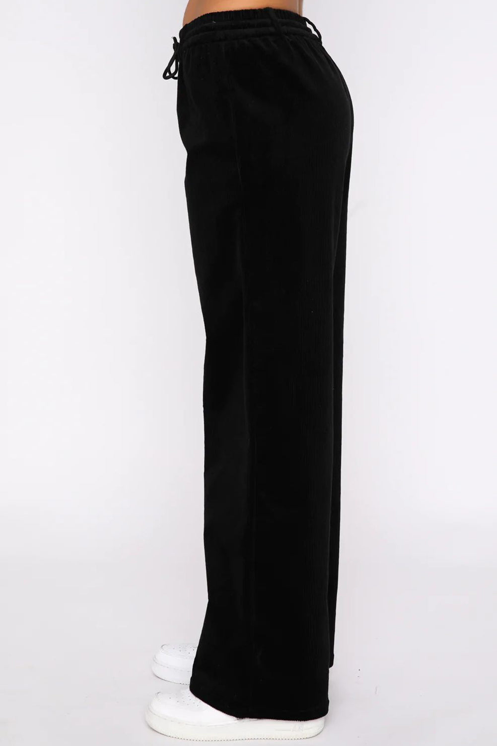 Black Solid Drawstring Waist Wide Leg Pants Dear-Lover Dropshipping