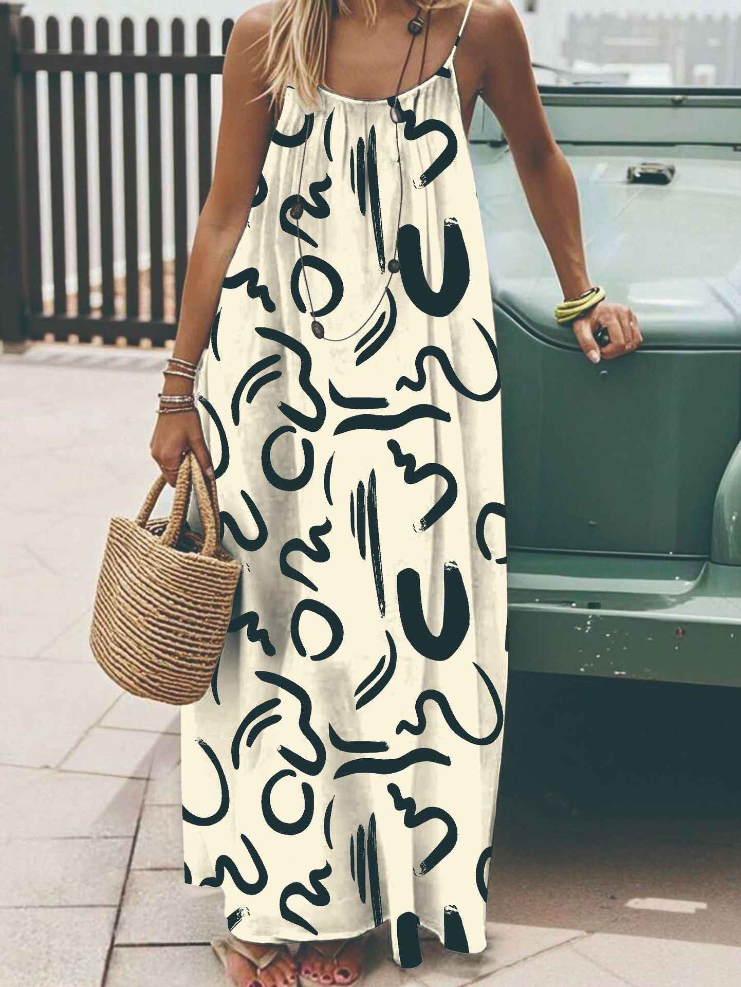 Casual Strappy Open-Back Loose Dress