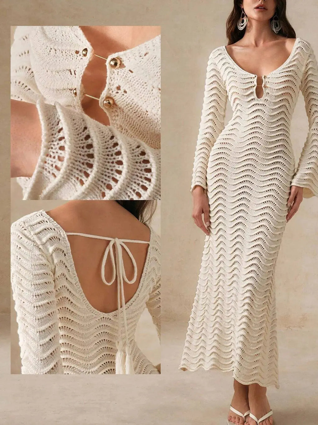 Wave Openwork Crochet Maxi Knit Dress.