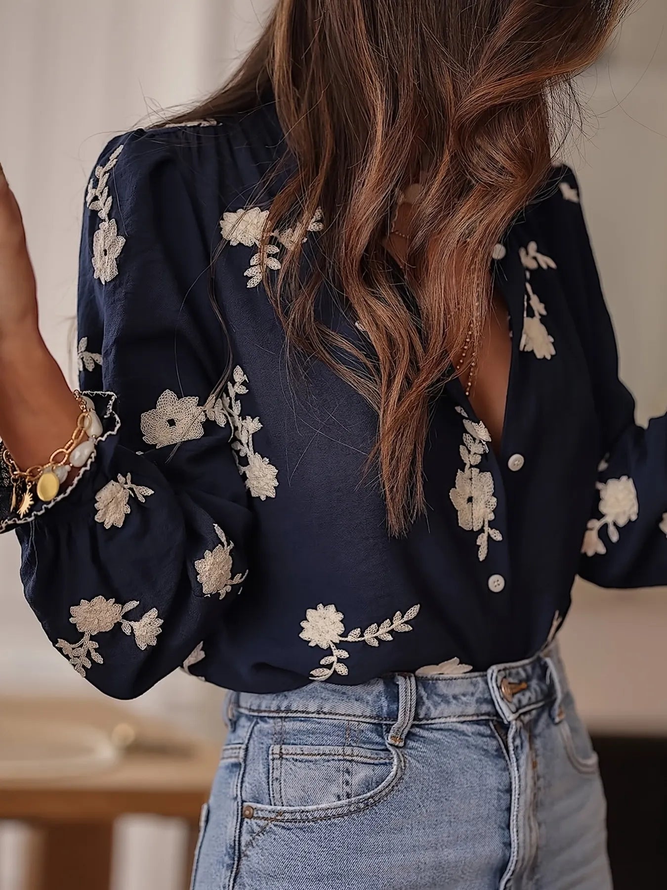 Flower Button Up Long Sleeve Shirt.
