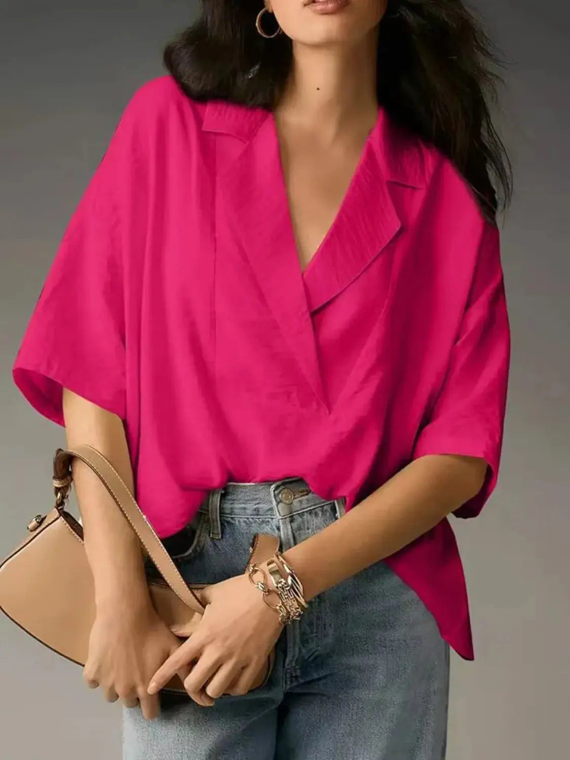 Collared Neck Half Sleeve Blouse.