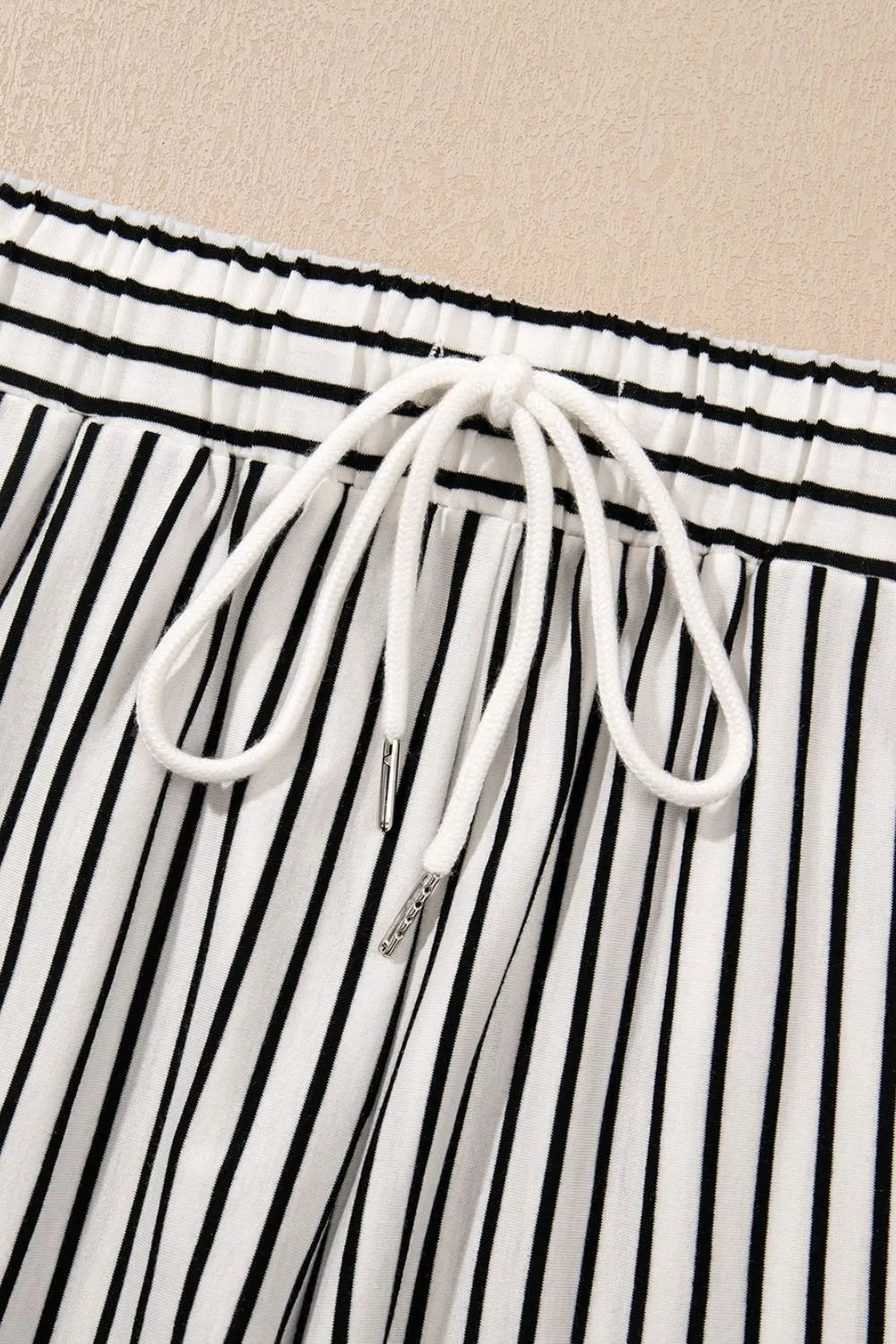 Stripe V Neck Tee and Casual Shorts Set.