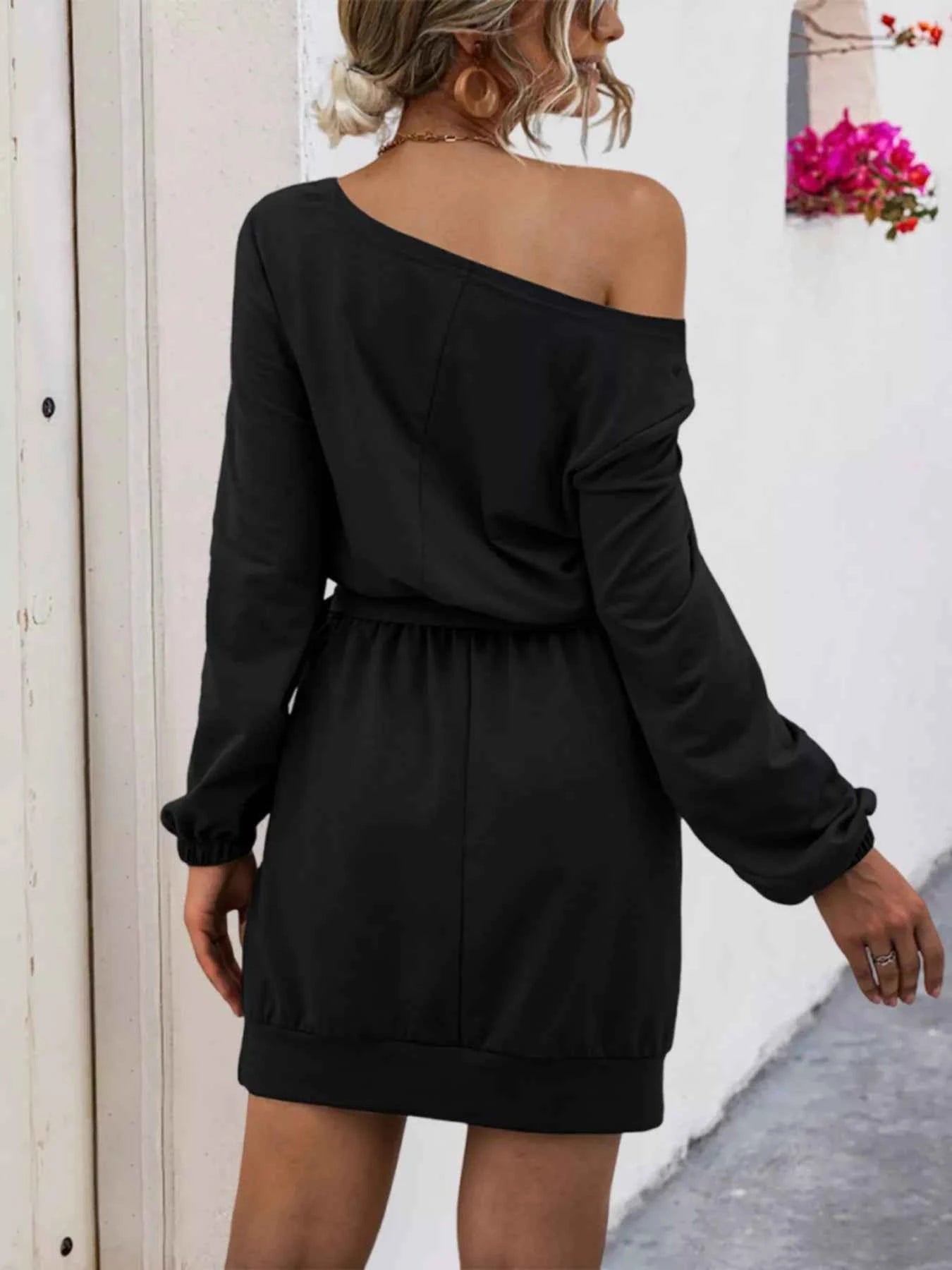 One Shoulder Tie Waist Dress