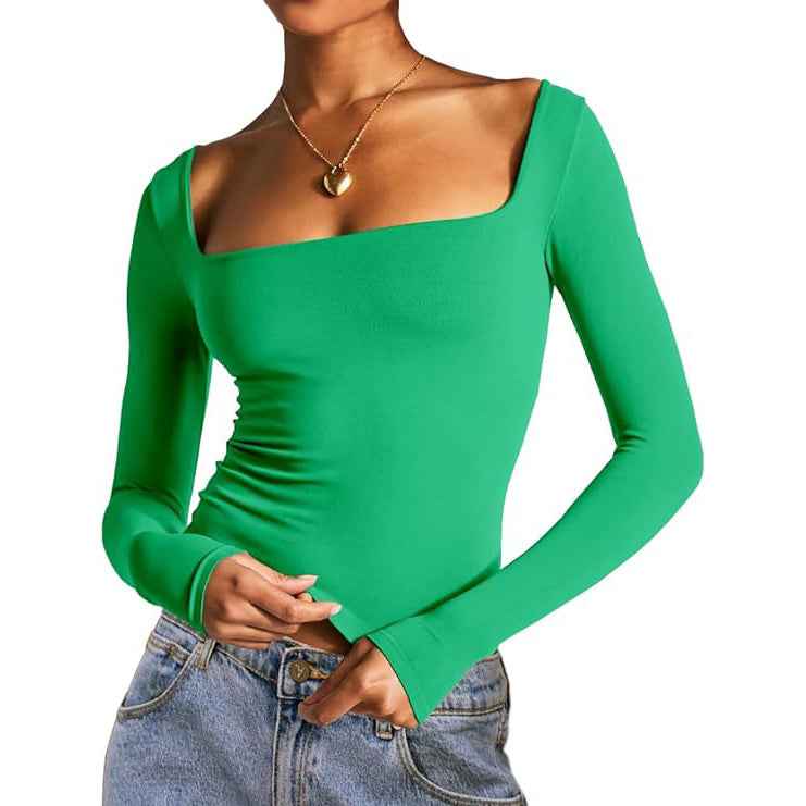 Square Neck Milk Silk Pullover Long Sleeves