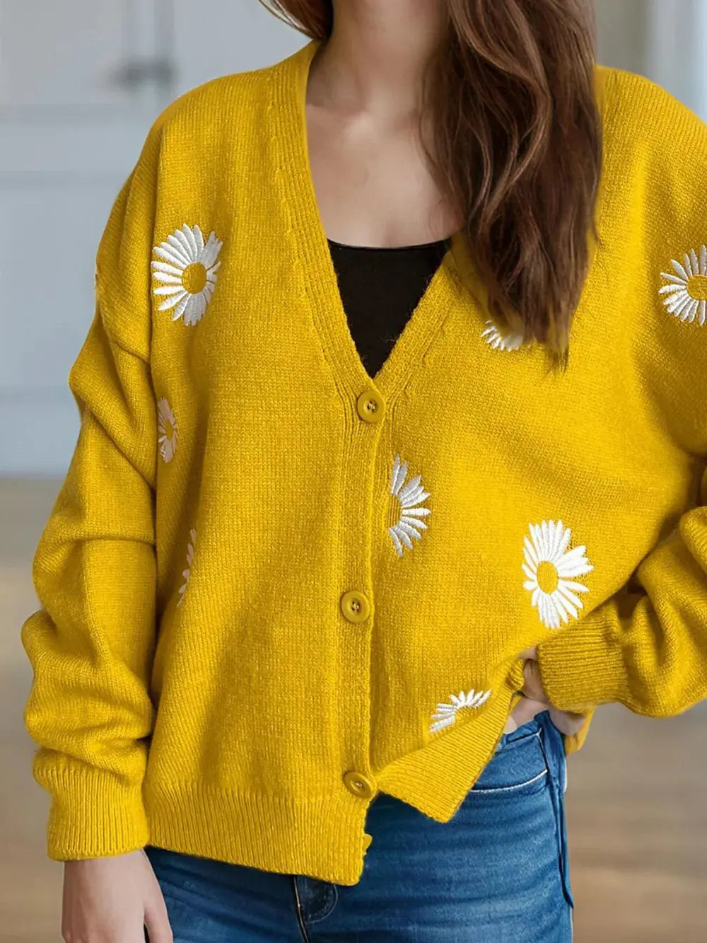 Daisy Button Up V-Neck Cardigan.