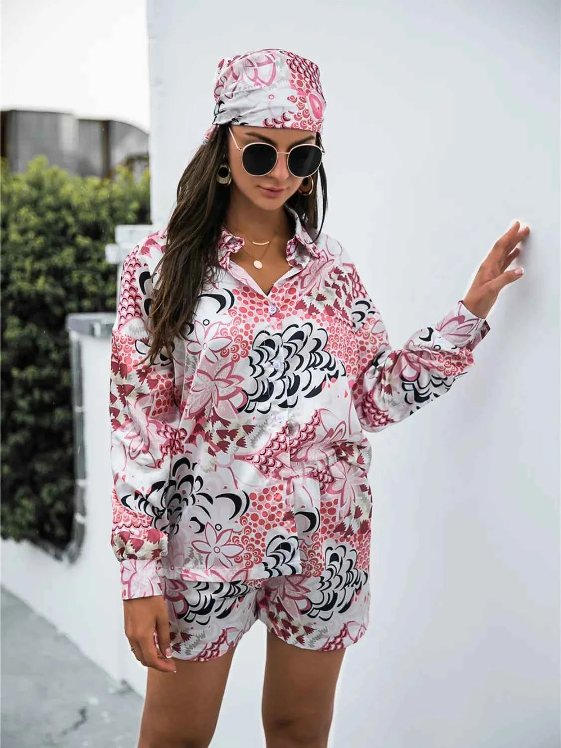 Long Sleeve Shirt and Shorts Set womem