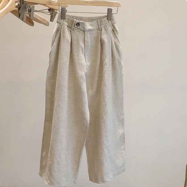 Summer New Loose Linen Casual Pants for Women Pear-shaped Figure Loose Slim Wide-leg Nine-point Pants