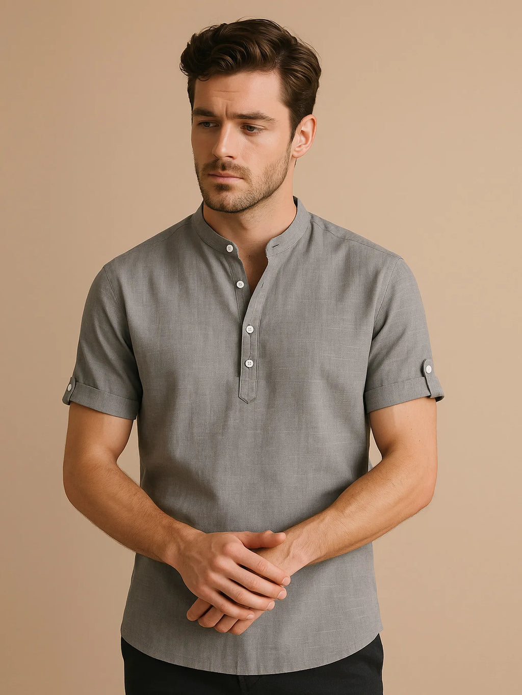 Men's Button Detail Short Sleeve Blouse.