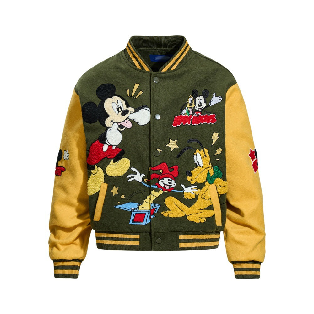Mickey Cartoon Heavy Industries Embroidered Baseball Jacket