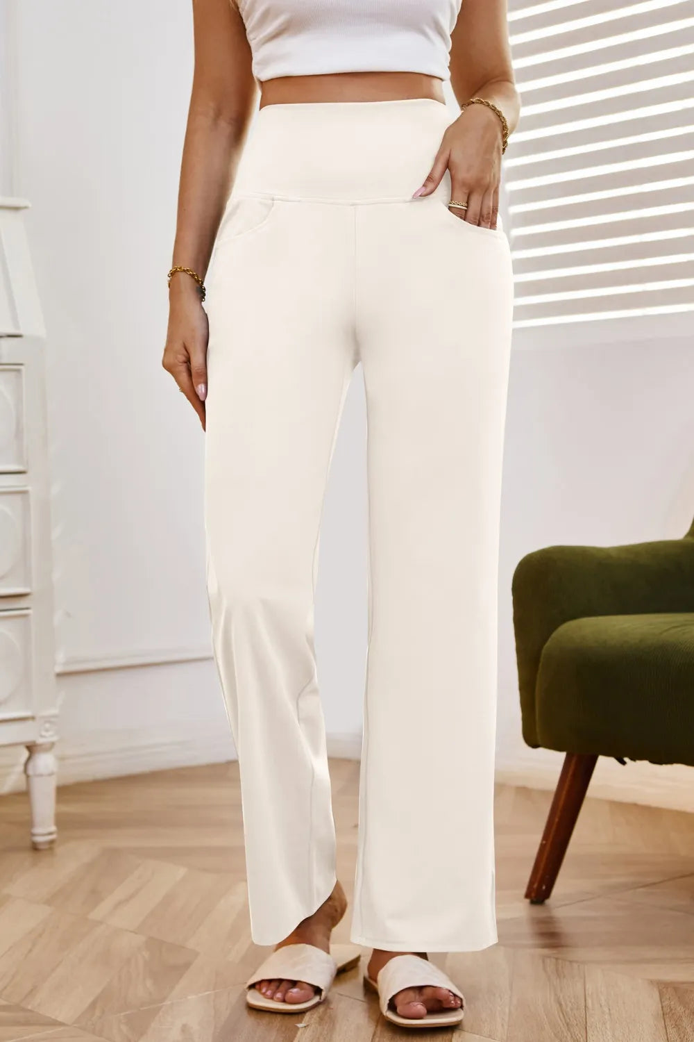 High Waist Wide Leg Pants with Pockets.