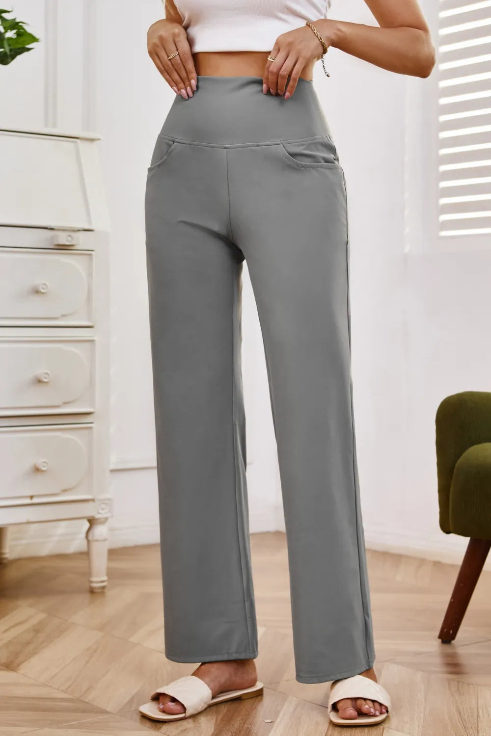High Waist Wide Leg Pants with Pockets.
