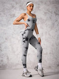 Back Crisscross Tie-Dye Scoop Neck Active Jumpsuit.