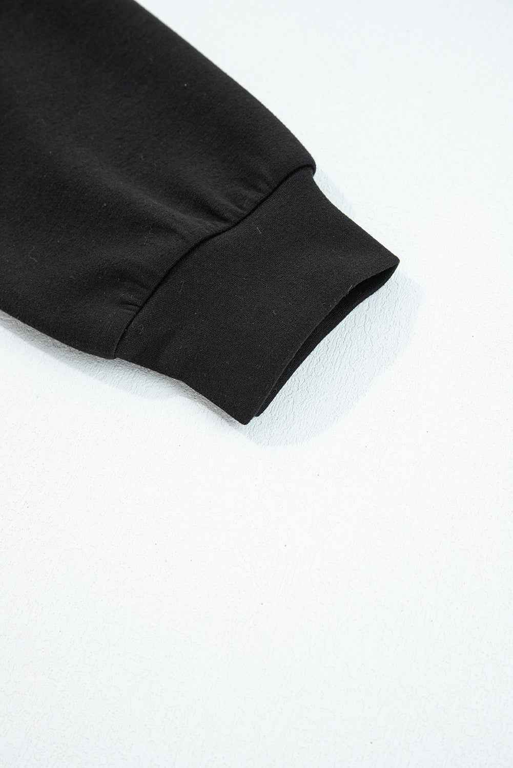 Black Zip Collar Long Sleeve Top Drawstring Pants Set