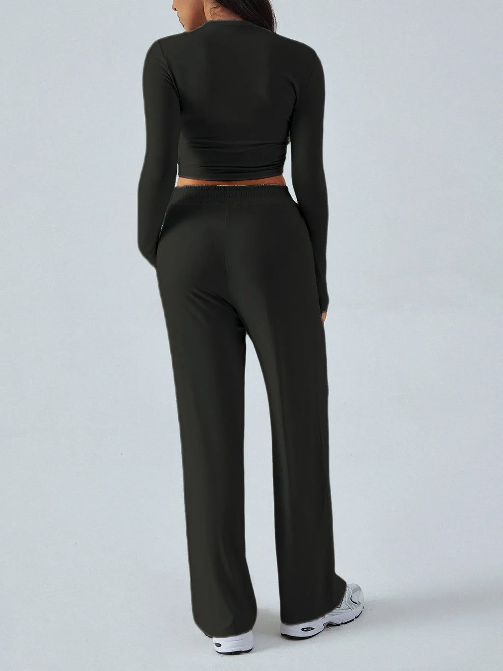Round Neck Long Sleeve Top and Pants Set.