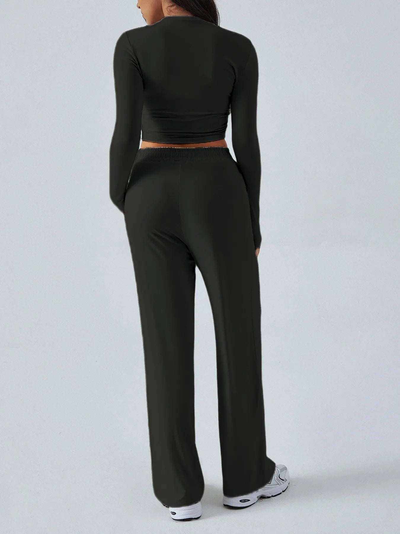 Round Neck Long Sleeve Top and Pants Set.