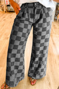 Dark Grey Checkered Denim Wide Leg Jeans Dear-Lover Dropshipping