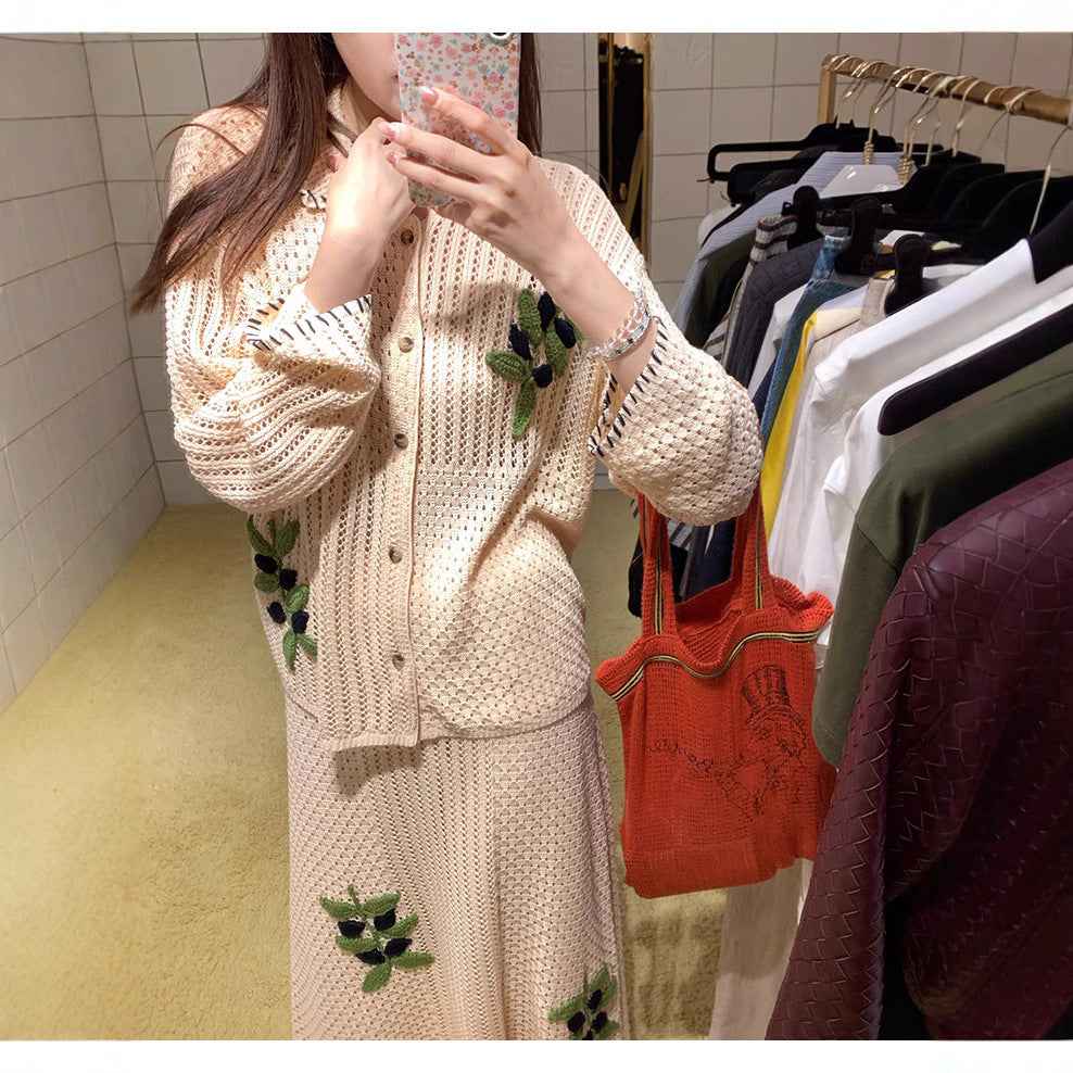 Chic Vacation Style Embroidered Crochet Cardigan + Fine Cotton Skirt