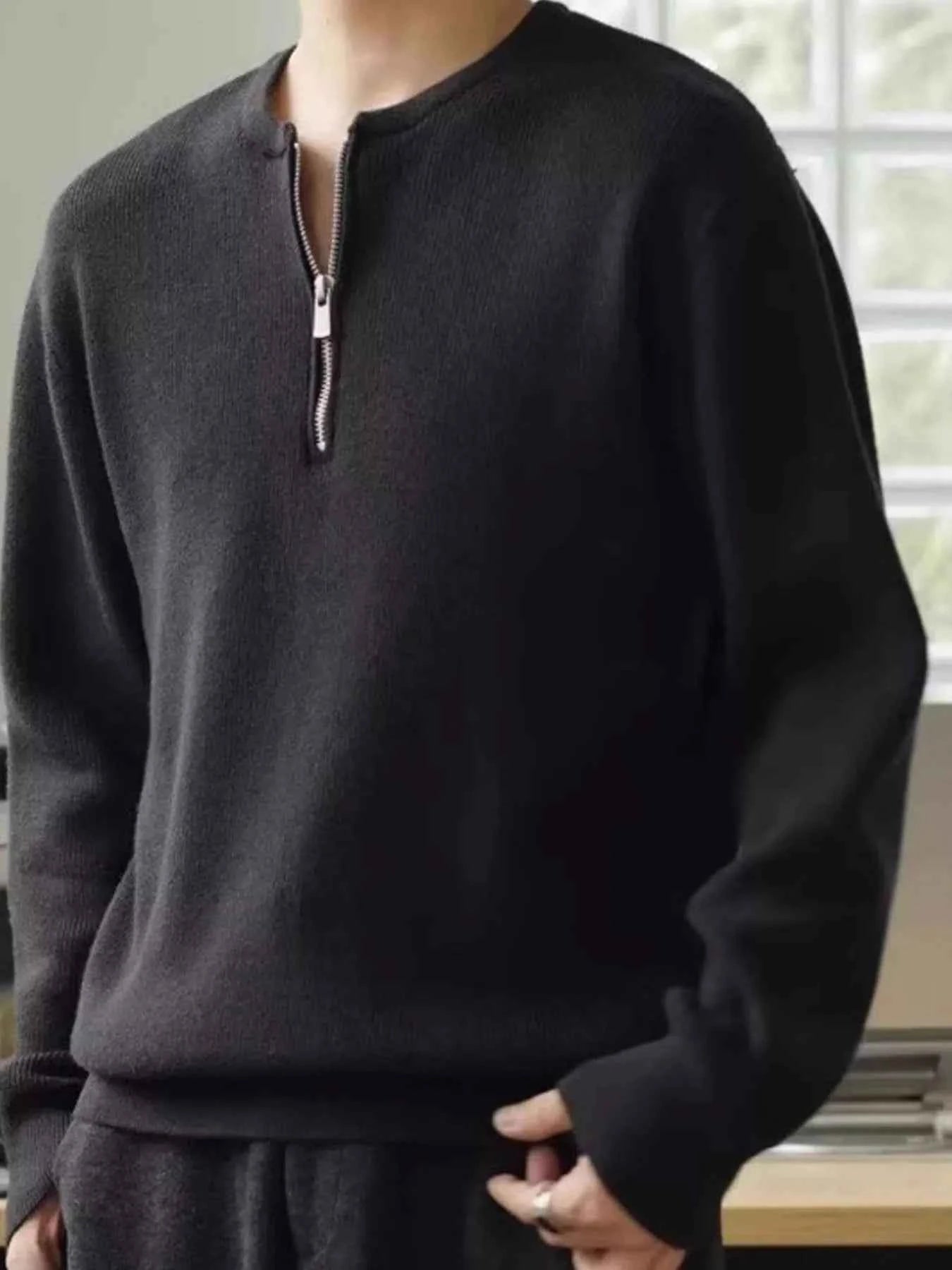 Men's Plus Size Quarter Zip Relaxed Fit Pullover Sweater