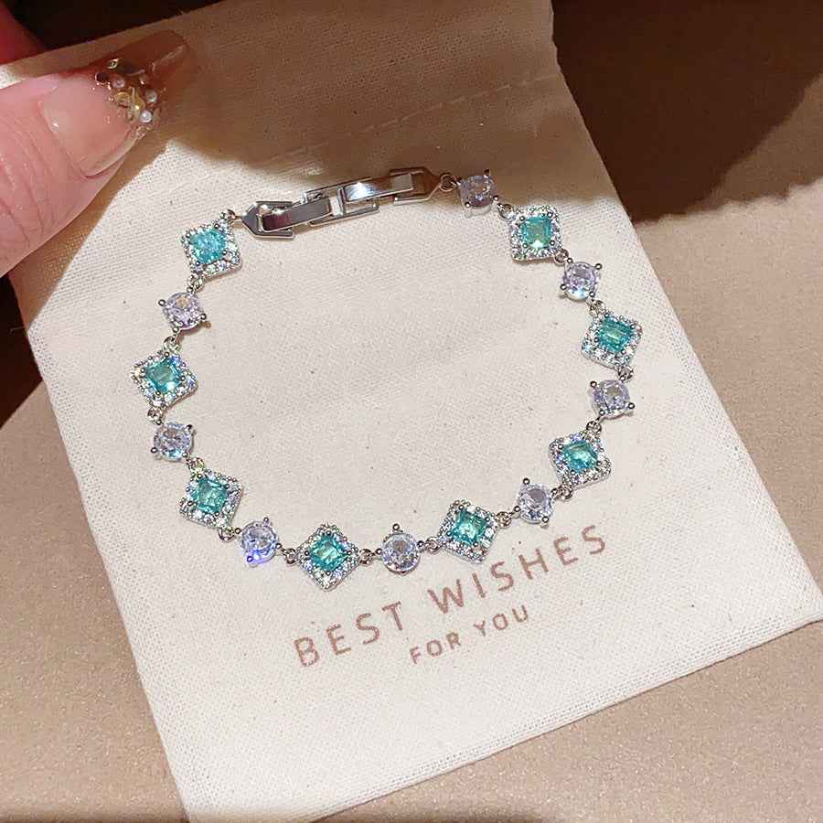 Ice Blue Zirconia Bangle K-fashion Polished Finish Bracelet Smooth Comfortable Jewelry