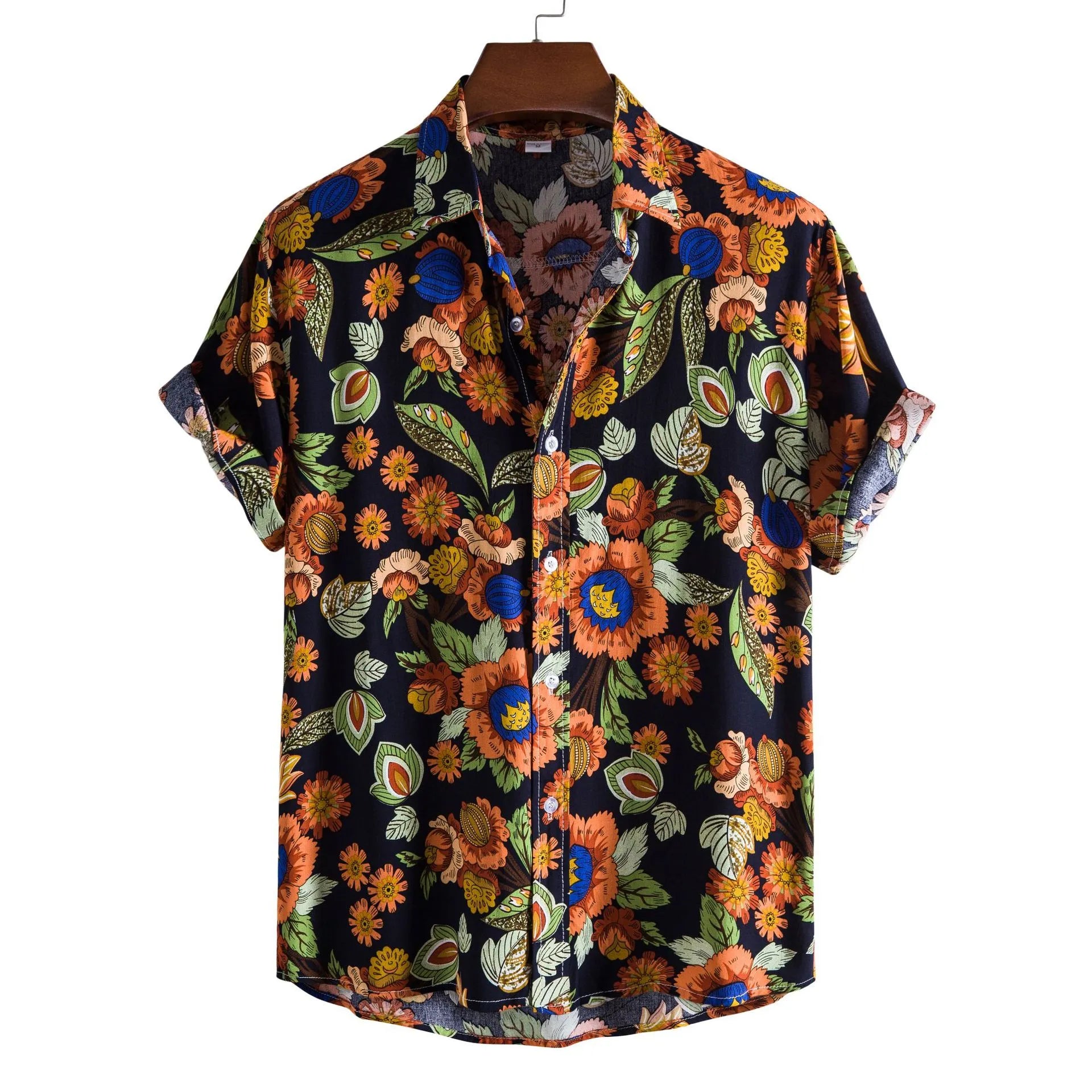 Men's Plus Size Floral Print Short Sleeve Hawaiian Shirt.