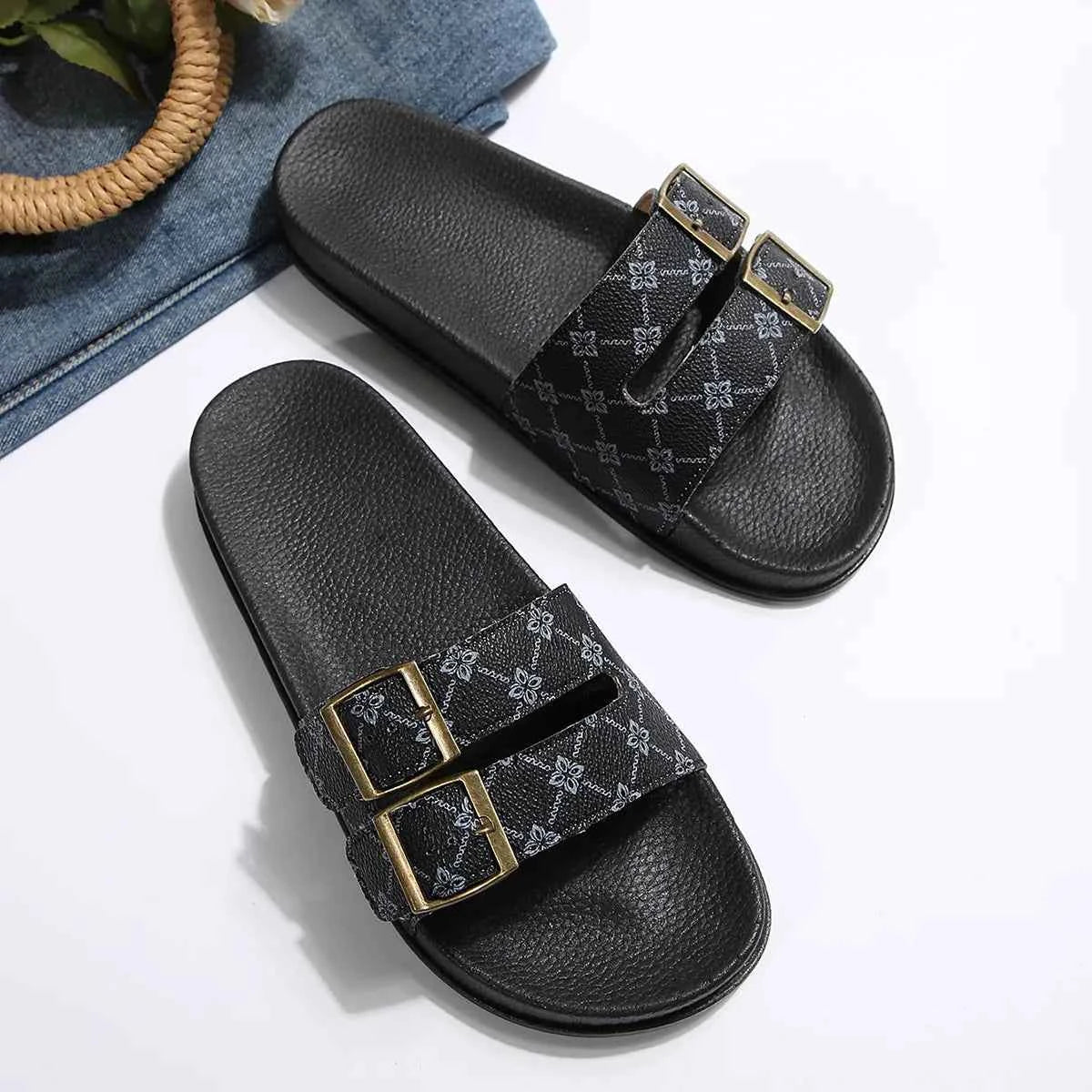 Open Toe Double Buckle Sandals