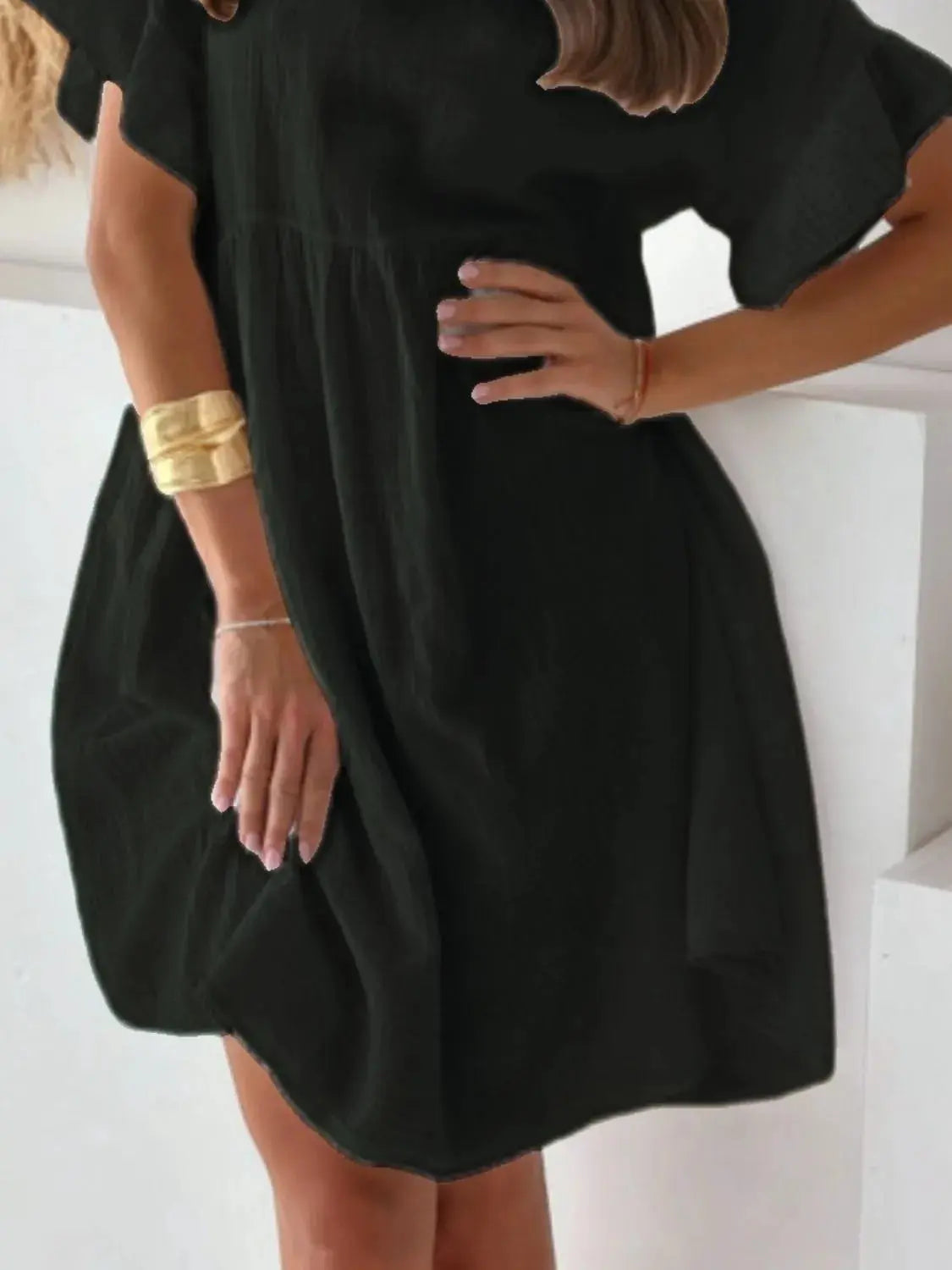 Round Neck Short Sleeve Mini Dress.