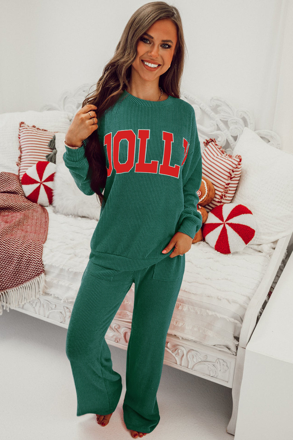 Evergreen JOLLY Corded Long Sleeve Top and Pockets Pants Set Dear-Lover Dropshipping