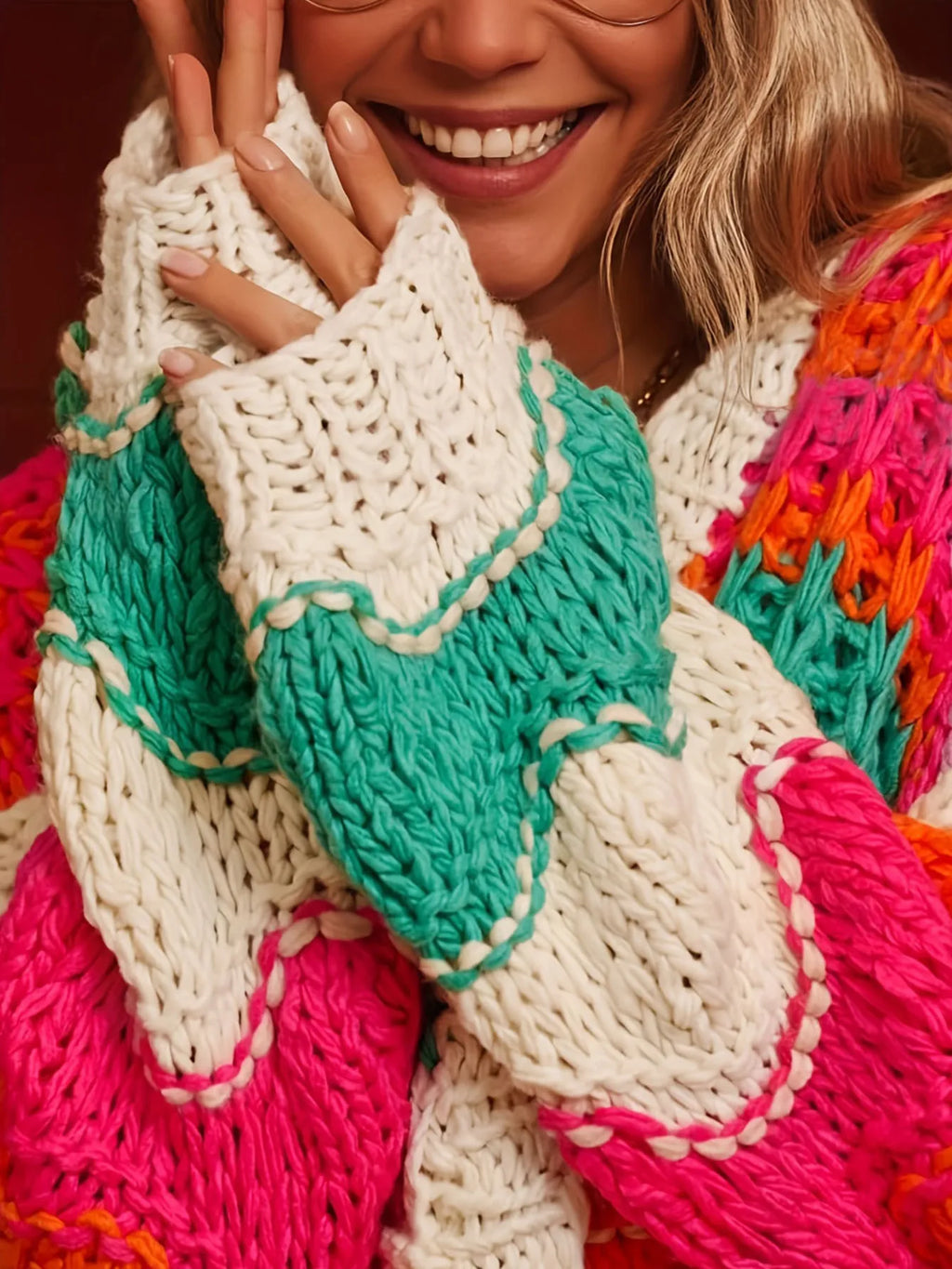 Color Block Open Front Cardigan.