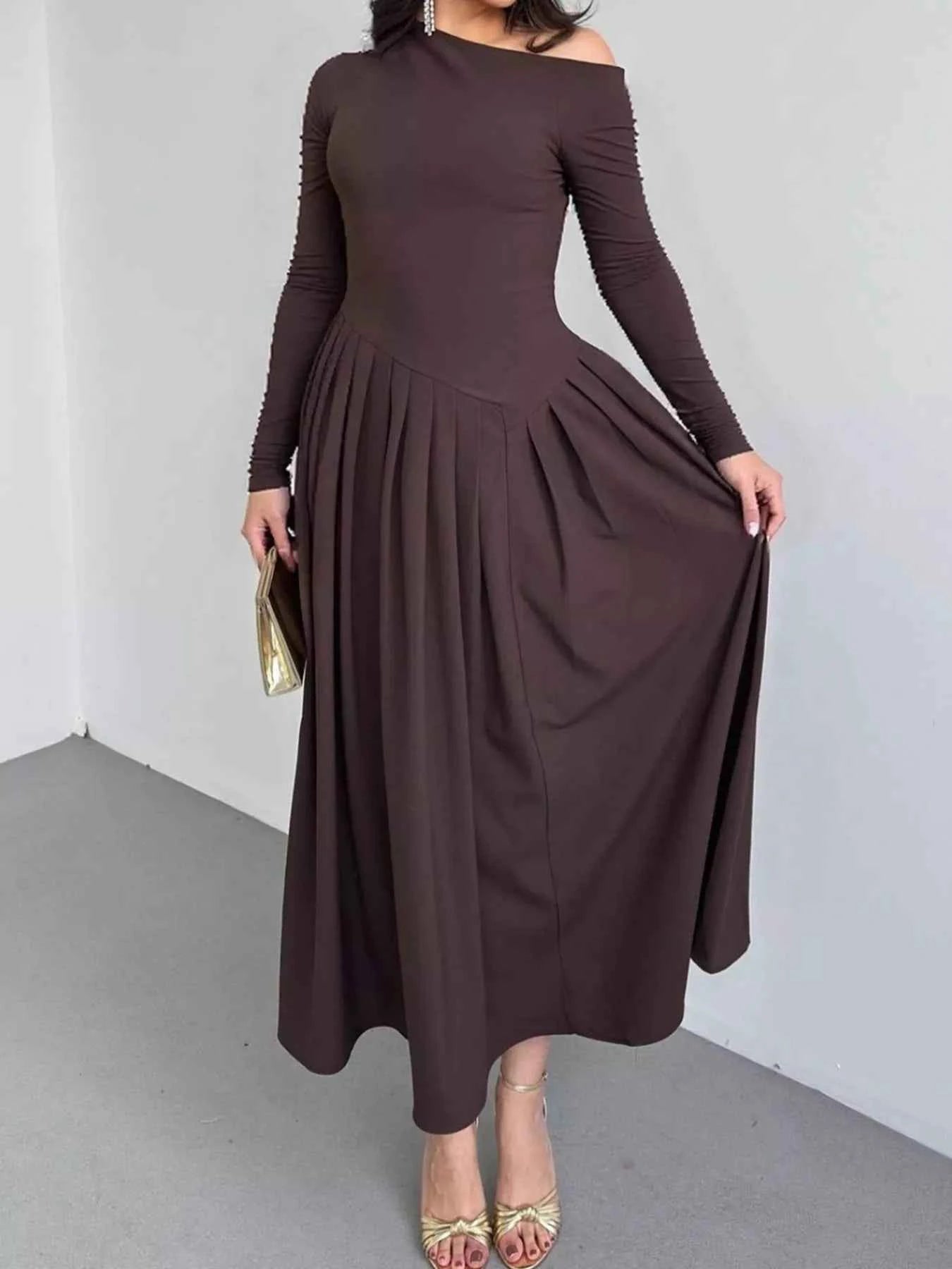 Ruched One Shoulder Long Sleeve Dress
