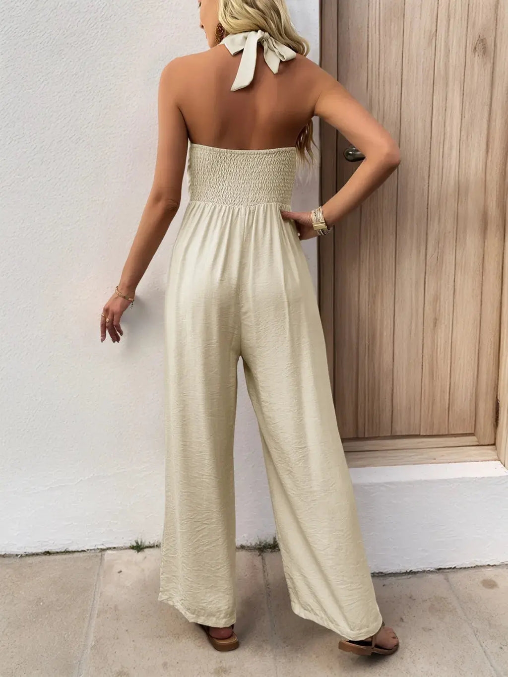 Smocked Halter Neck Jumpsuit.