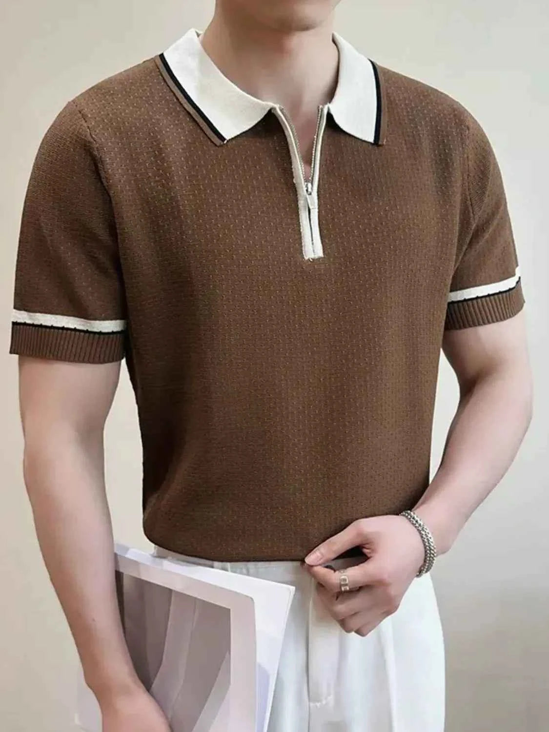 Men's Quarter Zip Short Sleeve Polo