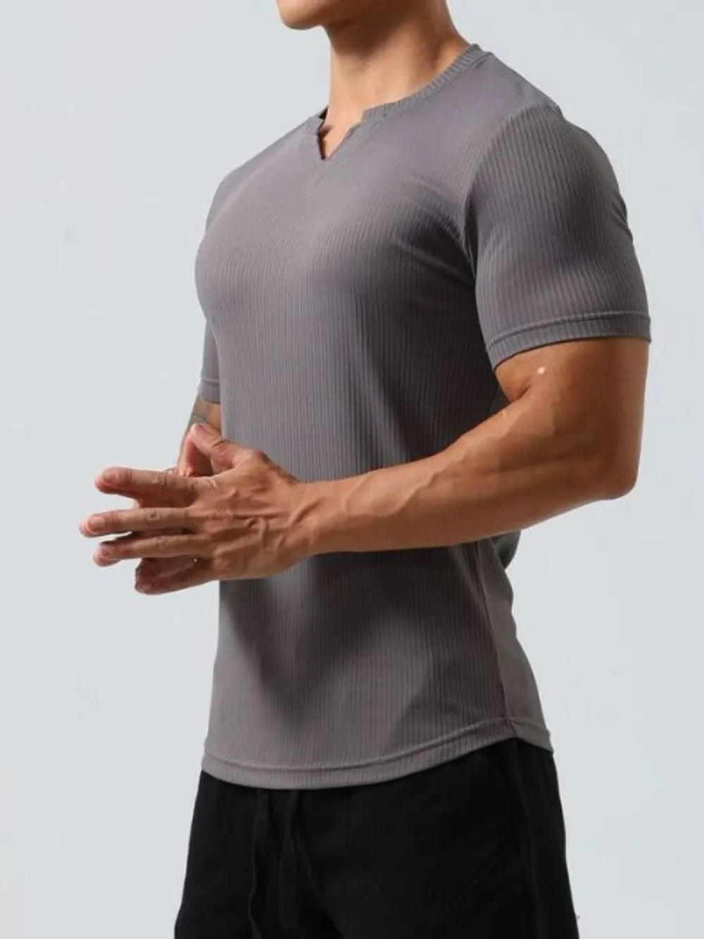 Men's Plus Size Notched Short Sleeve T-Shirt.