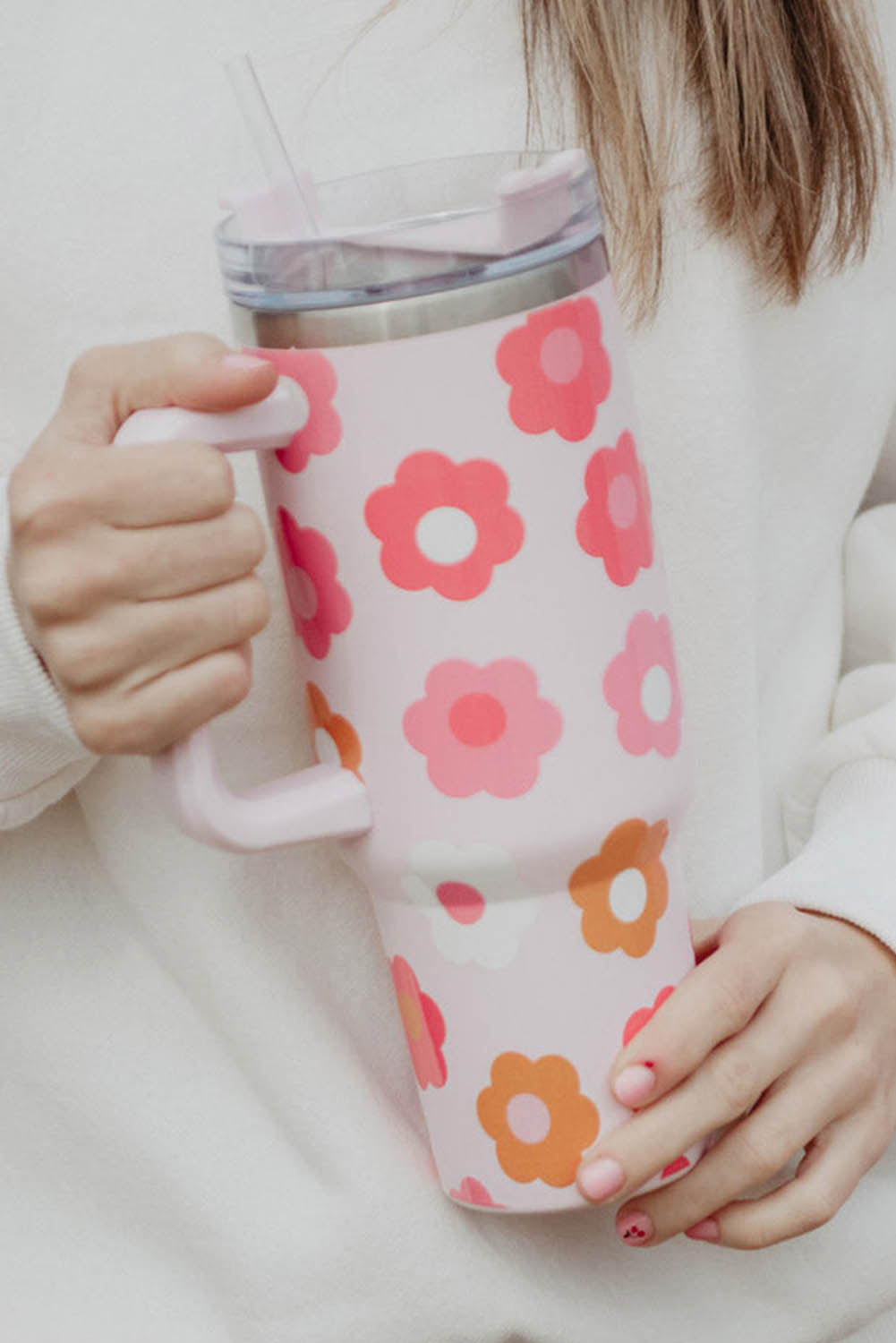 Multicolor Flower Print Handled Stainless Steel Vacuum Cup 40oz Dear-Lover Dropshipping
