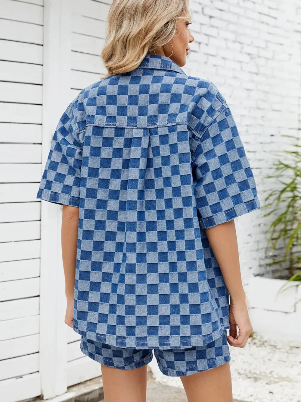 Checkered Shirt and Shorts Denim Set.