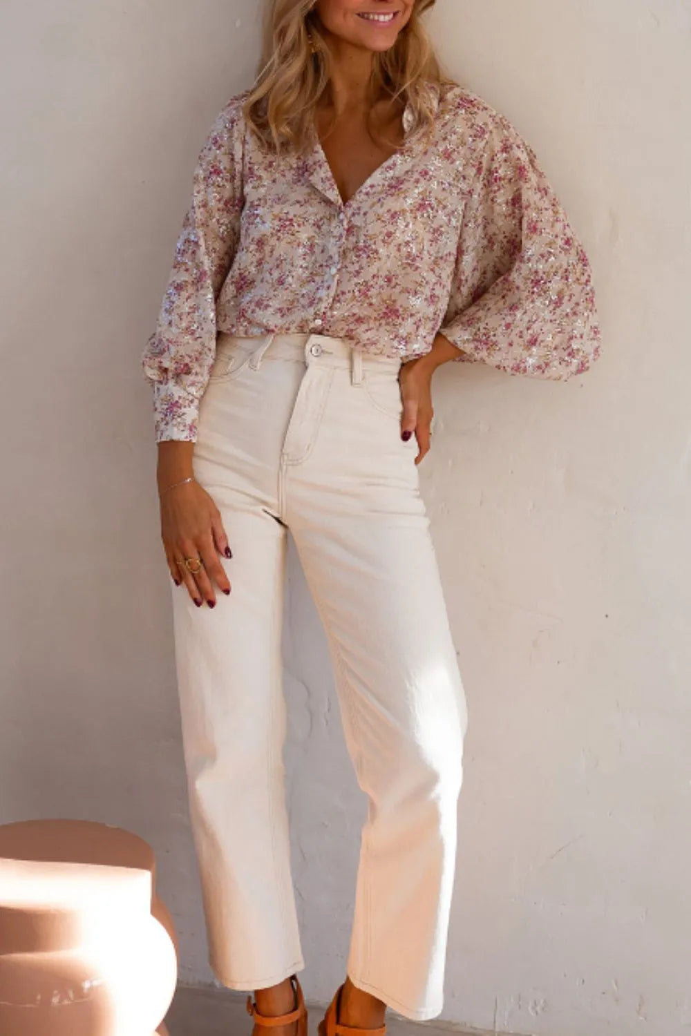 Printed Collared Neck Long Sleeve Shirt.