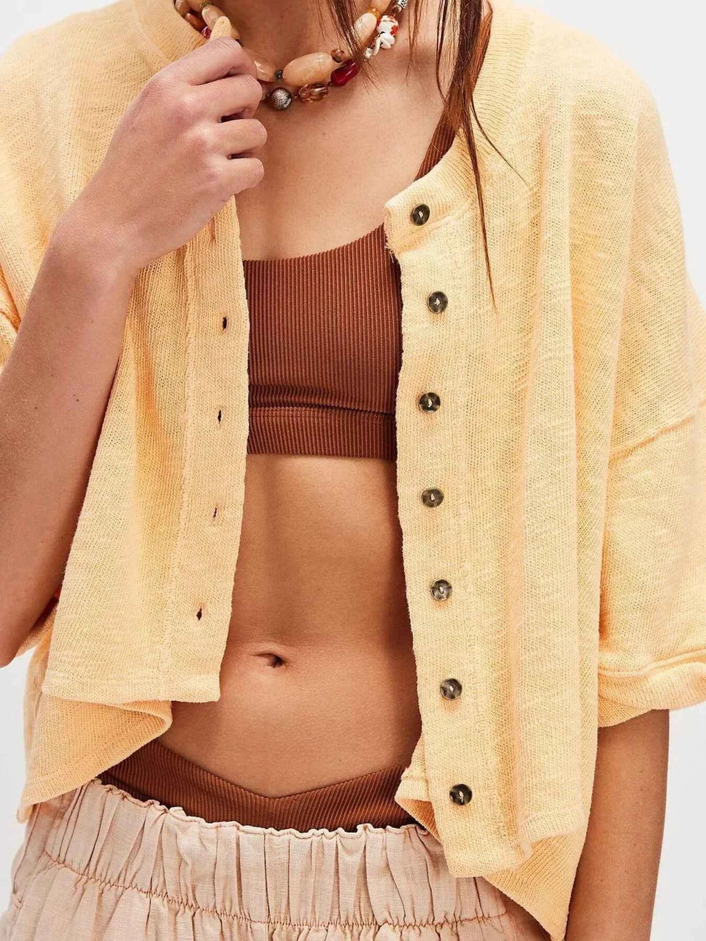 Button-Front Half Sleeve Cardigan