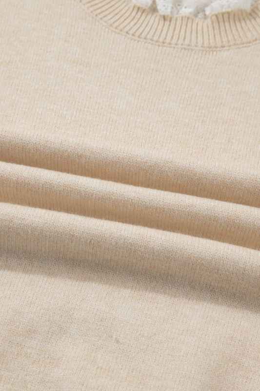 Lace Trim Patchwork Buttoned Cuff Sweater