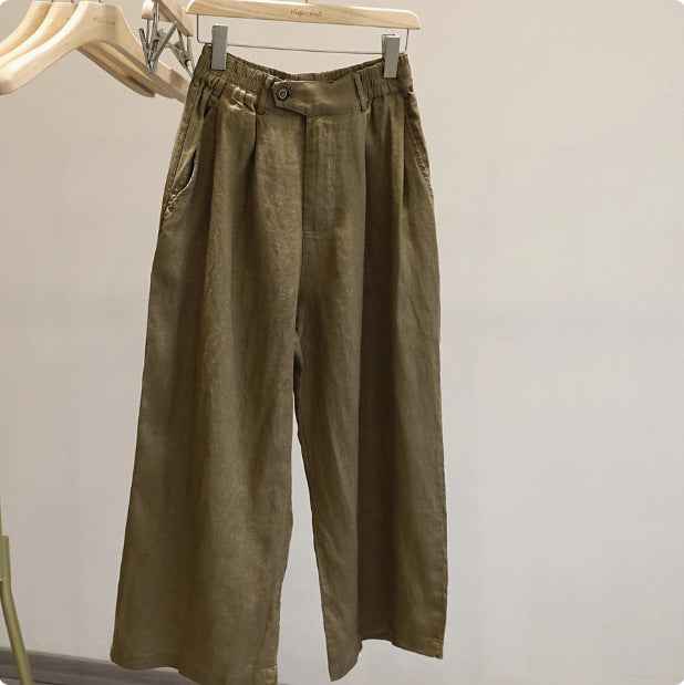 Summer New Loose Linen Casual Pants for Women Pear-shaped Figure Loose Slim Wide-leg Nine-point Pants